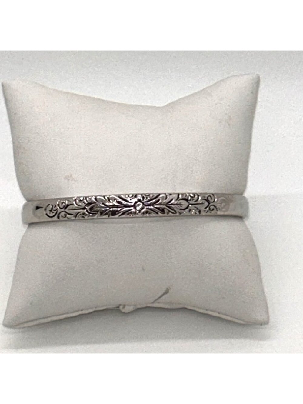 Whiting & Davis Etched Bangle Bracelet Silver-tone Floral 7 Inch Vintage